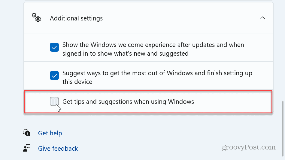 Onemogočite obvestila o nasvetih in predlogih sistema Windows 11