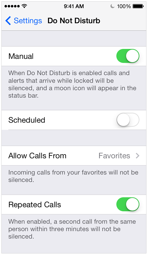 Nastavitev iPhone Ne moti omogoča blokiranje besedil.