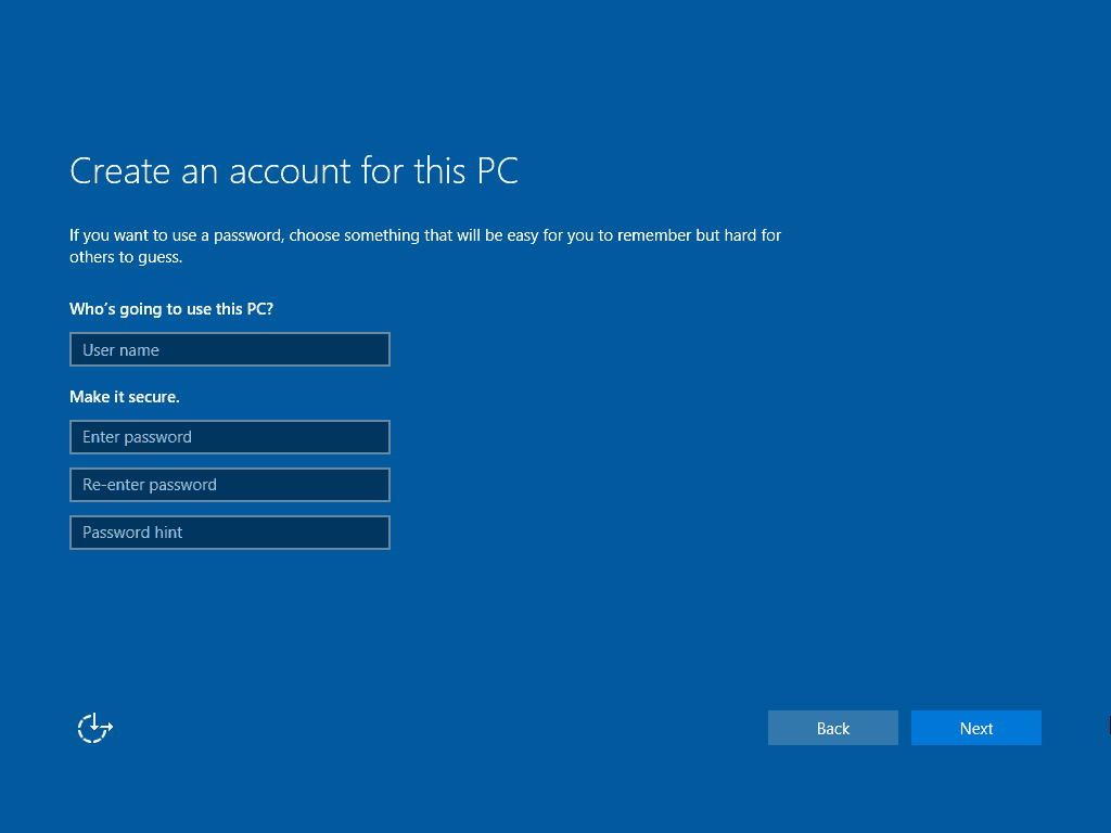 15 Nov zaslon računa Windows 10 Clean Install