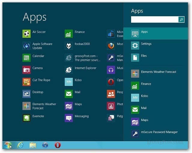 Windows 8: Vrnite se Start meni na namizje