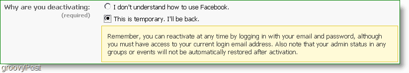 lahko kadar koli znova aktivirate facebook, je to res deaktivacija?