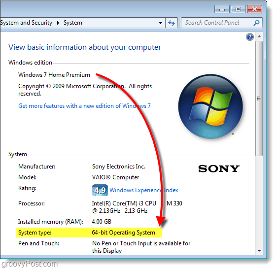 poiščite 64-bitno ali 32-bitno različico sistema Windows 7