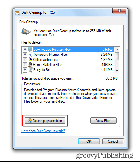 Windows 7 posodobitev brisanje starih datotek gumb za čiščenje diska