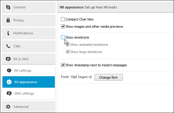 Namig prek Skype-a: Onemogočite emotikone v trenutnih sporočilih