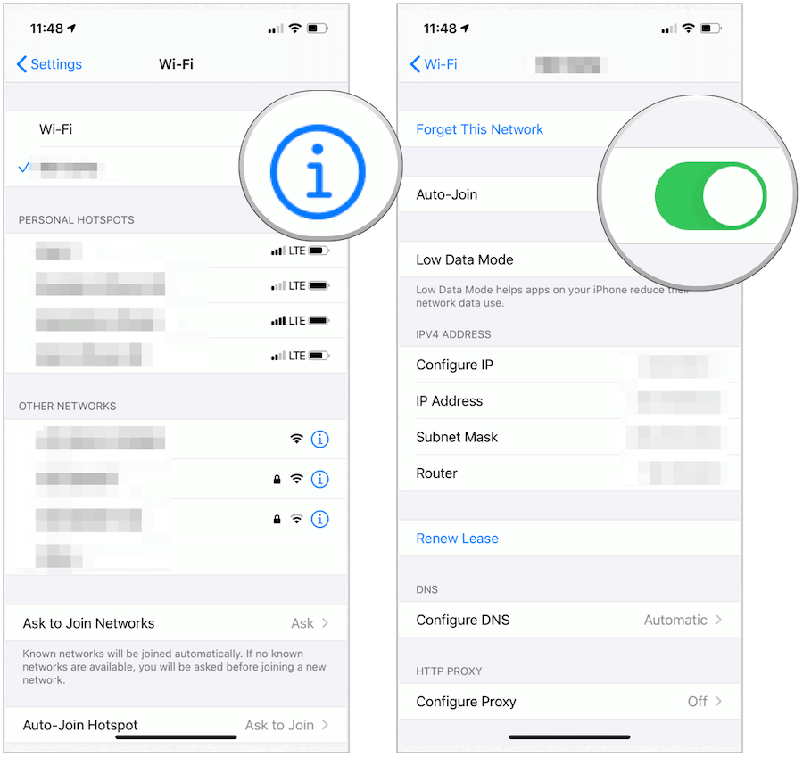 Omrežne nastavitve za iPhone Wi-Fi