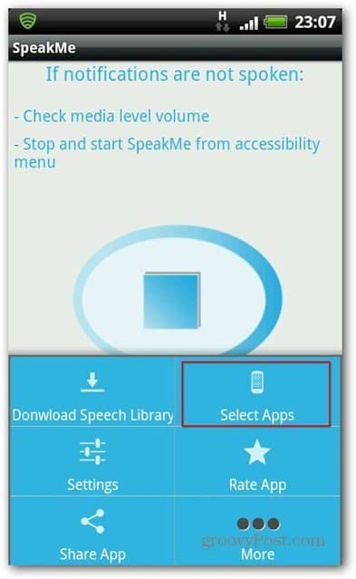 SpeakMe za izbrane aplikacije Android