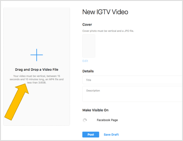 Povlecite in spustite datoteko, da naložite video IGTV na namizje.