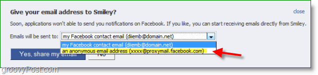 Posnetek zaslona za neželeno e-pošto v Facebooku - proxy ni nastavitev e-privzete vrednosti
