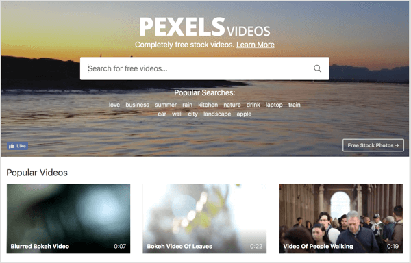 Pexels ponuja brezplačne video zaloge, ki jih lahko uporabite v svojih videooglasih LinkedIn.