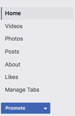 V levi stranski vrstici strani Facebook kliknite Upravljanje zavihkov.