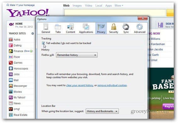 Yahoo objemov ne sledi: Kako to omogočiti
