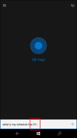 Cortana poslušanje animacije