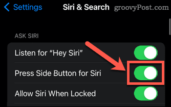 iphone pritisnite stranski gumb za Siri