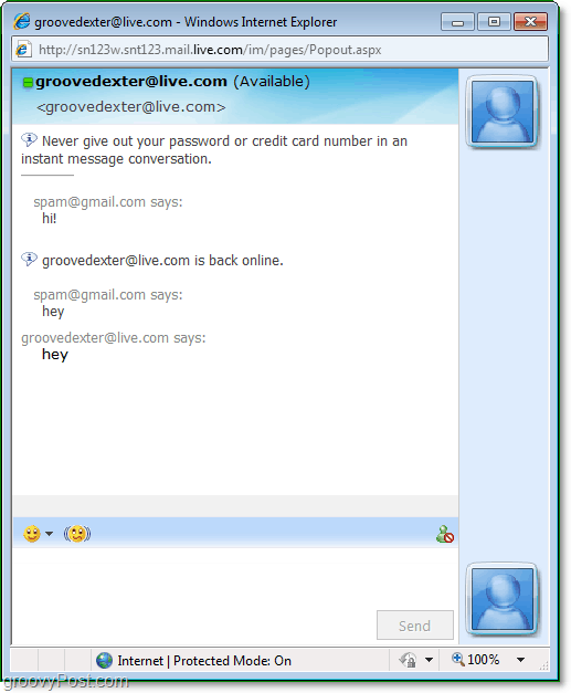 v brskalniku Windows messenger je videti tako kot odjemalec Windows Messenger