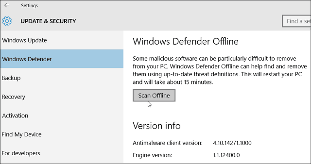 Windows Defender brez povezave