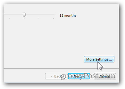 Dodajanje nabiralnika Outlook 2013 - Kliknite Več nastavitev