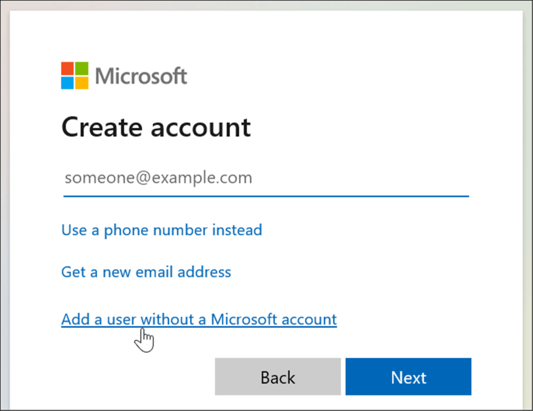 dodajte uporabnika brez Microsoftovega računa