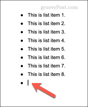 Primer označenega seznama v Google Dokumentih
