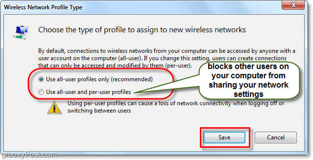 upravljanje vrste omrežnega profila Windows 7