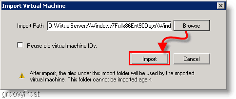 uvoziti virtualni stroj za odstranjevanje Windows 7