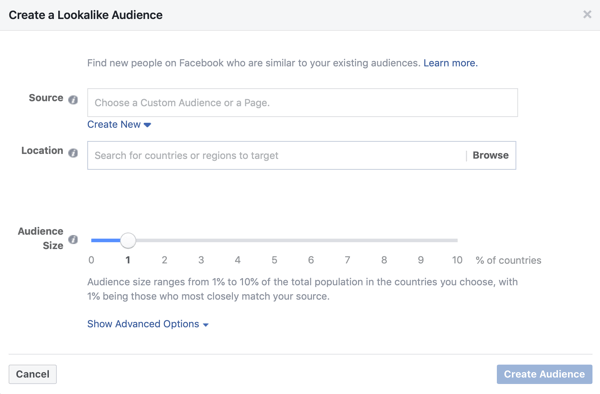 Nastavitev, če za oglaševalsko akcijo s Facebookom uporabljamo podobno publiko.
