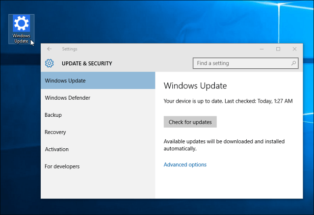 Bližnjica Windows Update