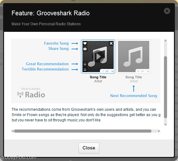 preko Grooveshark radia uporabite motor za priporočila Grooveshark
