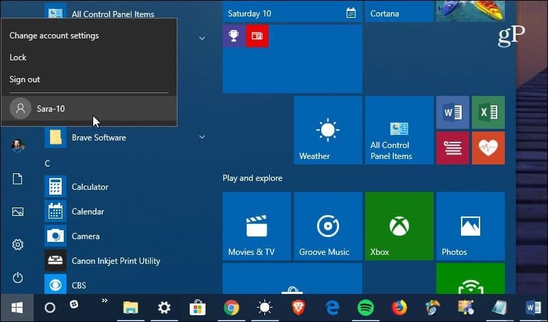 Preklopite uporabniški račun Windows 10
