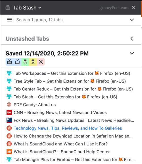 Razširitev zavihka Stash Firefox