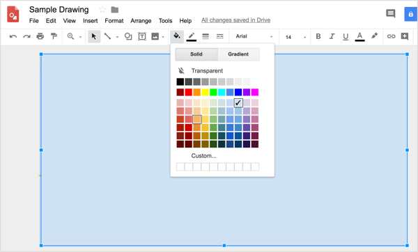 Če želite na svojo obliko uporabiti barvo po meri, kliknite orodje Barva polnila in izberite Po meri.