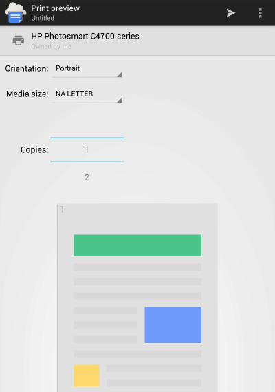 Predogled tiskanja aplikacije Google Cloud Print