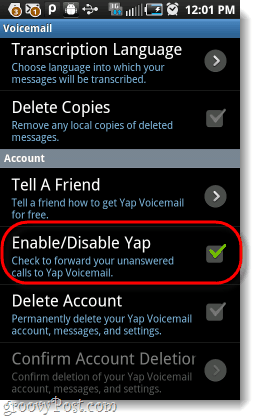 onemogočite yap iz vaše Android glasovne pošte