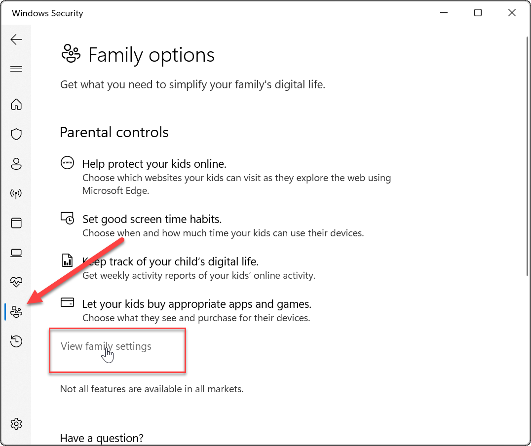Možnosti družine varnosti Windows