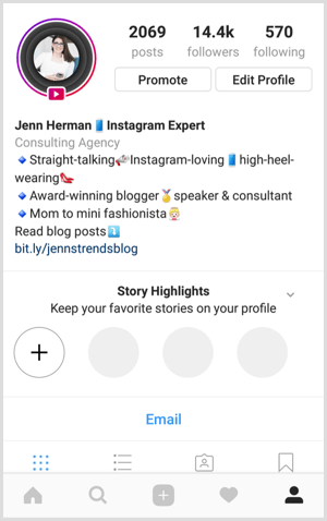 Instagram poudarja zgodbo na profilu