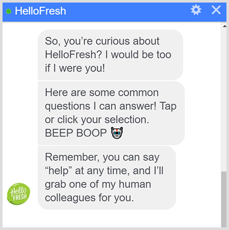 Bot HelloFresh Messenger razlaga, kako se pogovarjati s človekom.