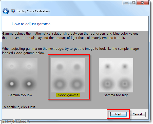 poskusite se ujemati z vzorcem gama slike Windows 7
