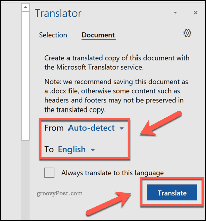 Prevajanje celotnega dokumenta PDF v Wordu