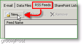 Posnetek zaslona Microsoft Outlook 2007 Ustvari vir RSS
