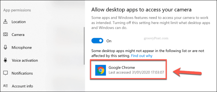 Seznam namiznih aplikacij z dostopom do kamere v sistemu Windows 10