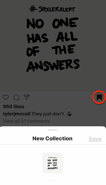 shrani objavo v Instagramu v zbirko