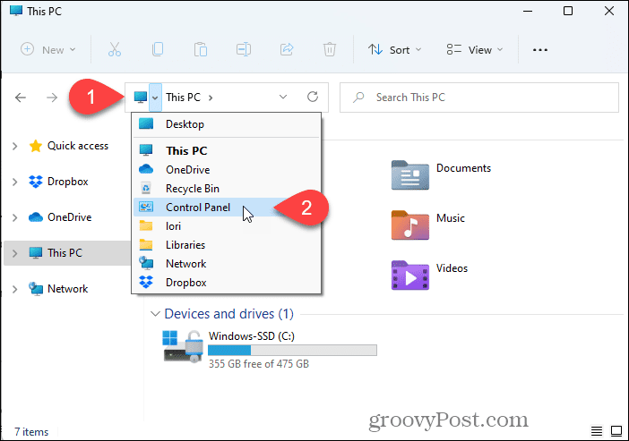 Odprite nadzorno ploščo z File Explorerjem