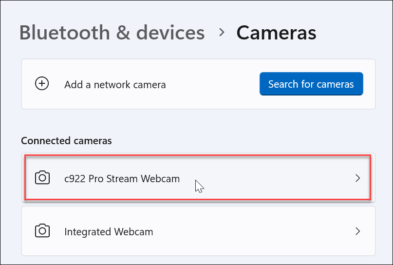 Upravljanje nastavitev spletne kamere v sistemu Windows 11