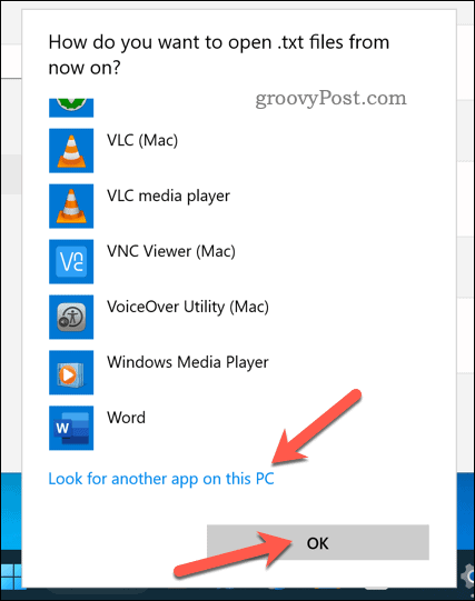 Izbira aplikacije za odpiranje vrste datoteke v sistemu Windows 11
