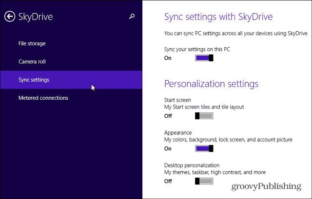 Nastavitve za sinhronizacijo SkyDrive