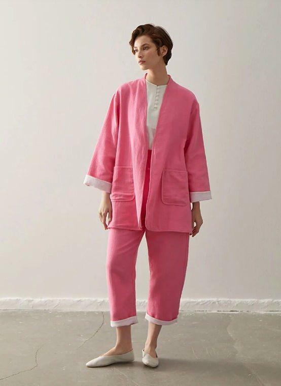 lcwaikiki kimono hlačni kostim roza