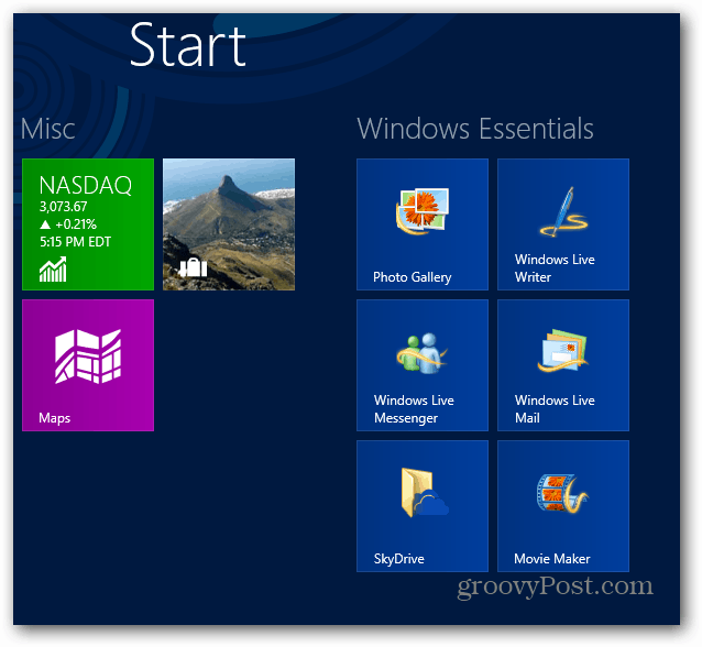 Začetni zaslon Windows Essentials