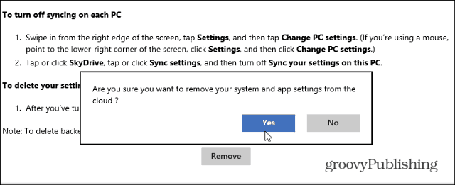 Odstranite sinhronizirane podatke iz SkyDrive v operacijskem sistemu Windows 8.1
