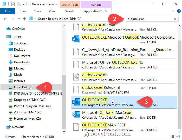 Poiščite Outlook v File Explorerju