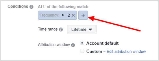 Kliknite gumb +, da nastavite drugi pogoj za samodejno pravilo Facebook