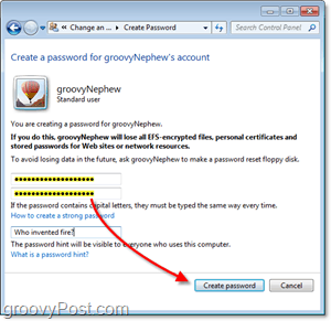 kako ustvariti novo geslo za uporabniški račun Windows 7